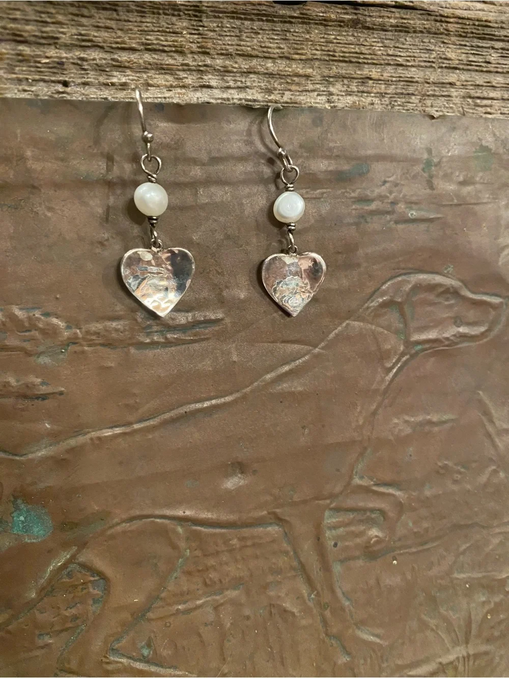 Sterling Heart Drop Earrings with White Pearl Accent